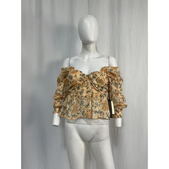 House Of Harlow 1960 'Sofia' Tan Poly Richie Burna Blouse Size S - NWT - Picture 2 of 5